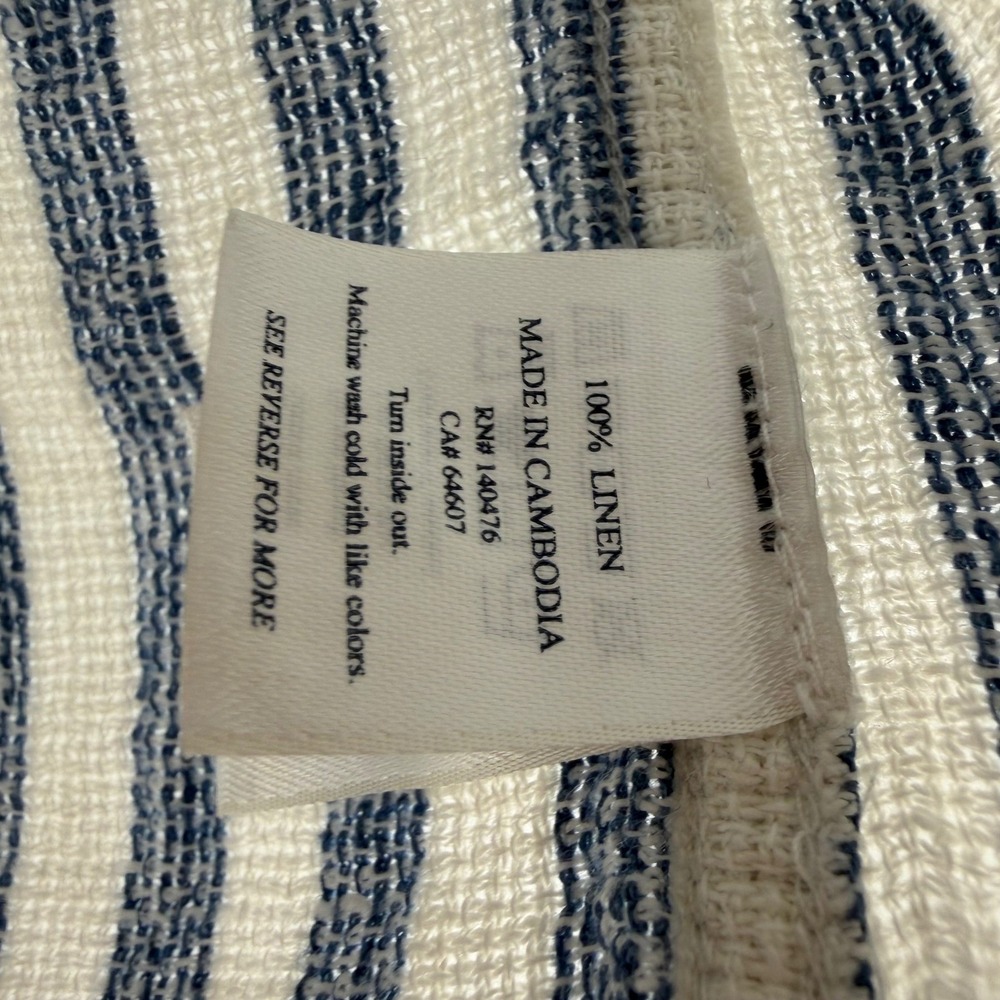 Faherty Palma Linen Shirt Women S Blue White Striped Short Sleeve Button Down - Picture 5 of 7